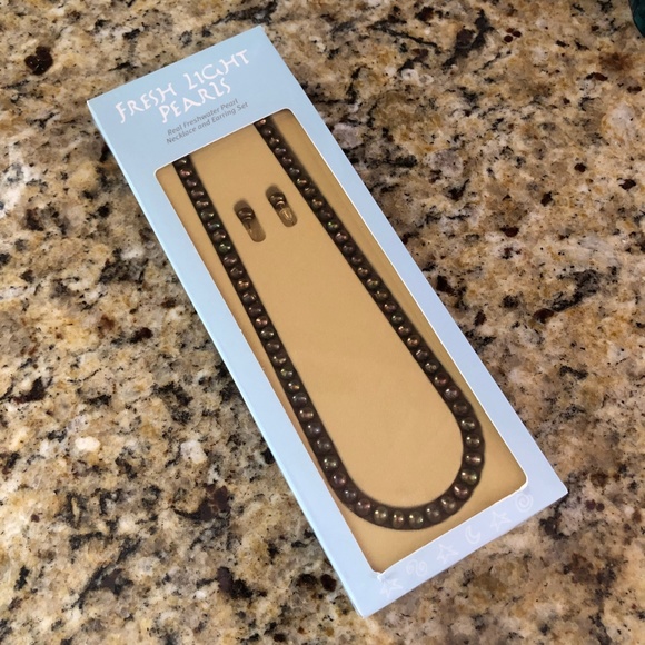 FRESH LIGHT PEARLS Freshwater Black Pearls - 17" Necklace + Earrings Set NEW! - Picture 3 of 14